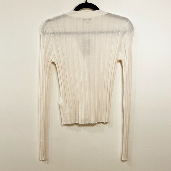 New Madewell Wool Silk Ribbed Cardigan Ivory Medium $118 - Picture 4 of 8